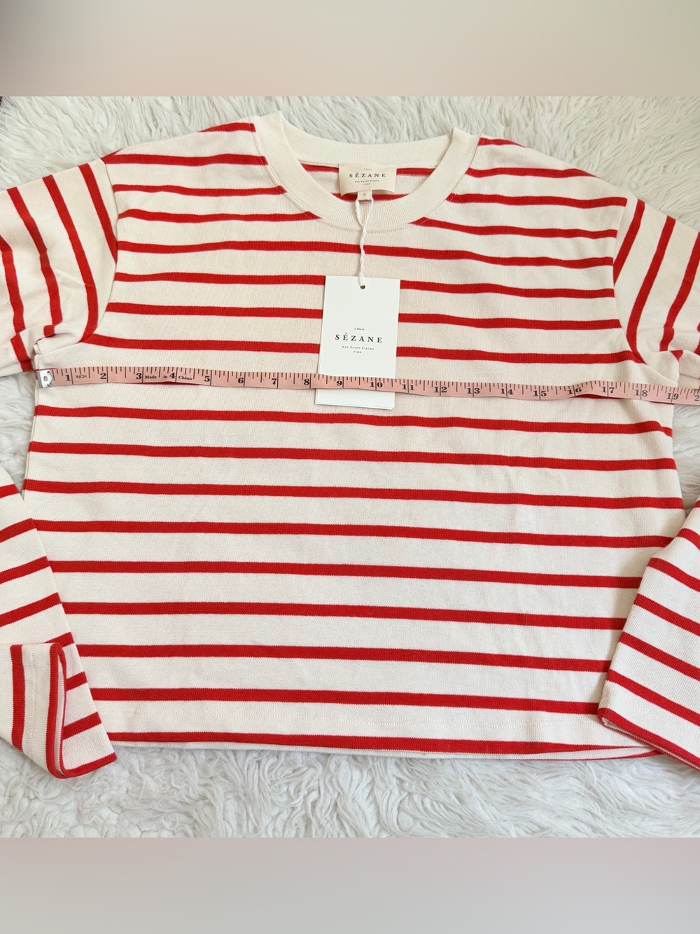 Sezane Red and Cream Striped Long Sleeve Tee - Picture 4 of 7